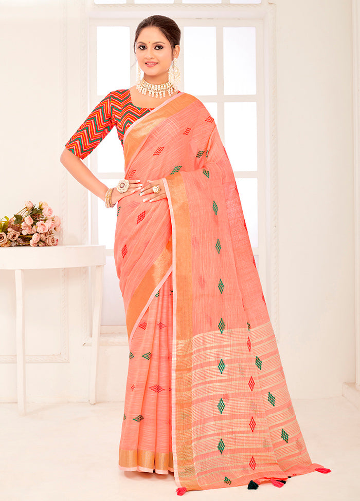 Pink Spun Silk Saree With Blouse Piece