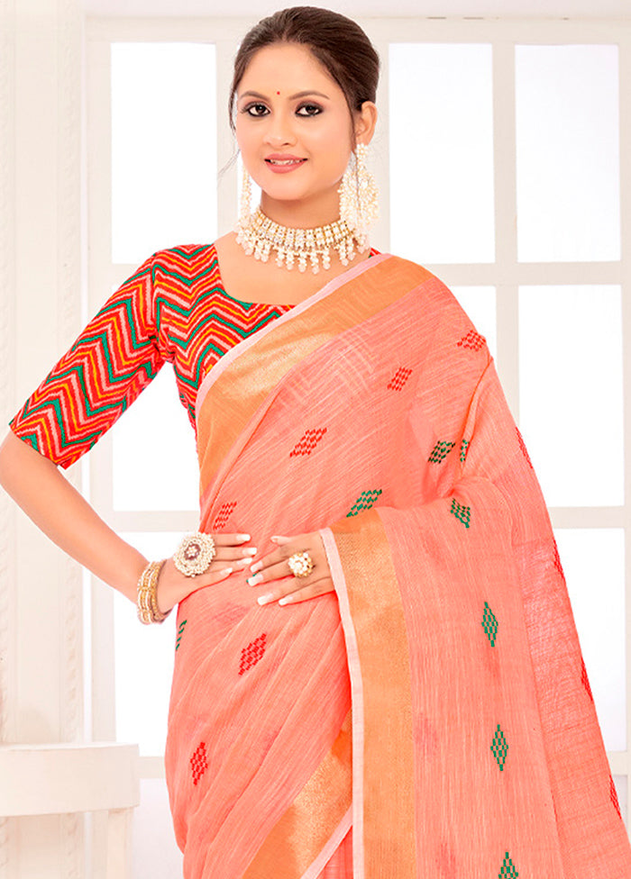 Pink Spun Silk Saree With Blouse Piece