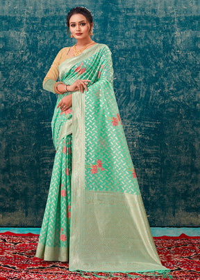 Green Kota Cotton Saree With Blouse Piece