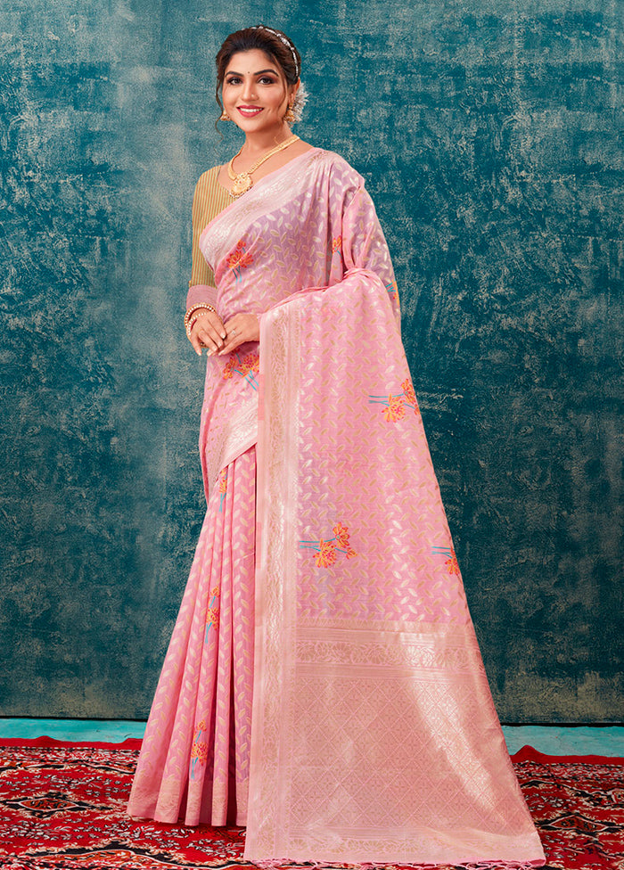 Pink Kota Cotton Saree With Blouse Piece