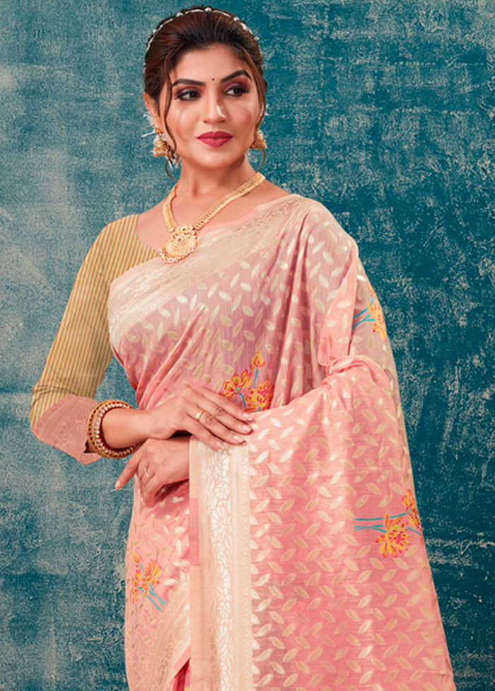 Pink Kota Cotton Saree With Blouse Piece