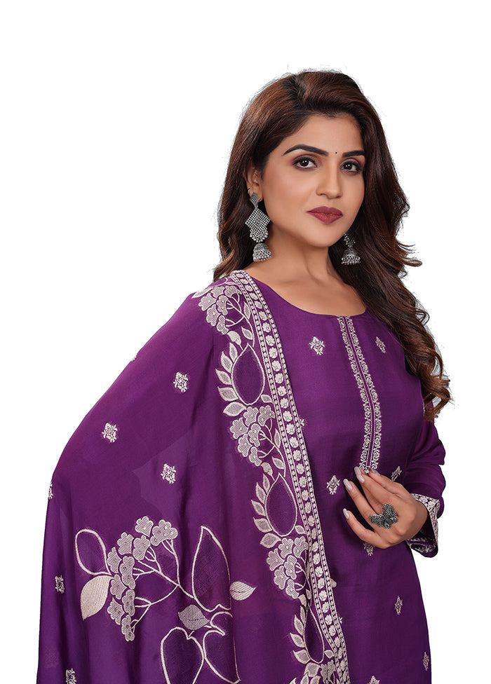 3 Pc Purple Readymade Viscose Suit Set