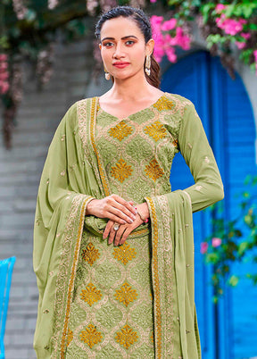 3 Pc Pista Green Semi Stitched Georgette Suit Set