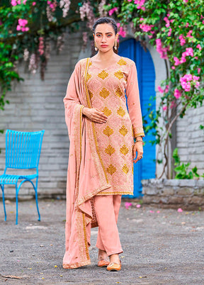 3 Pc Peach Semi Stitched Georgette Suit Set