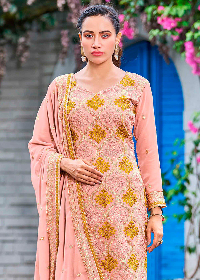 3 Pc Peach Semi Stitched Georgette Suit Set