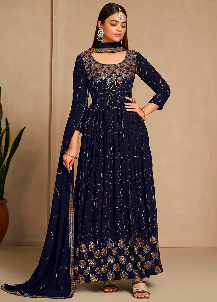 Navy Blue Semi Stitched Georgette Indian Dress