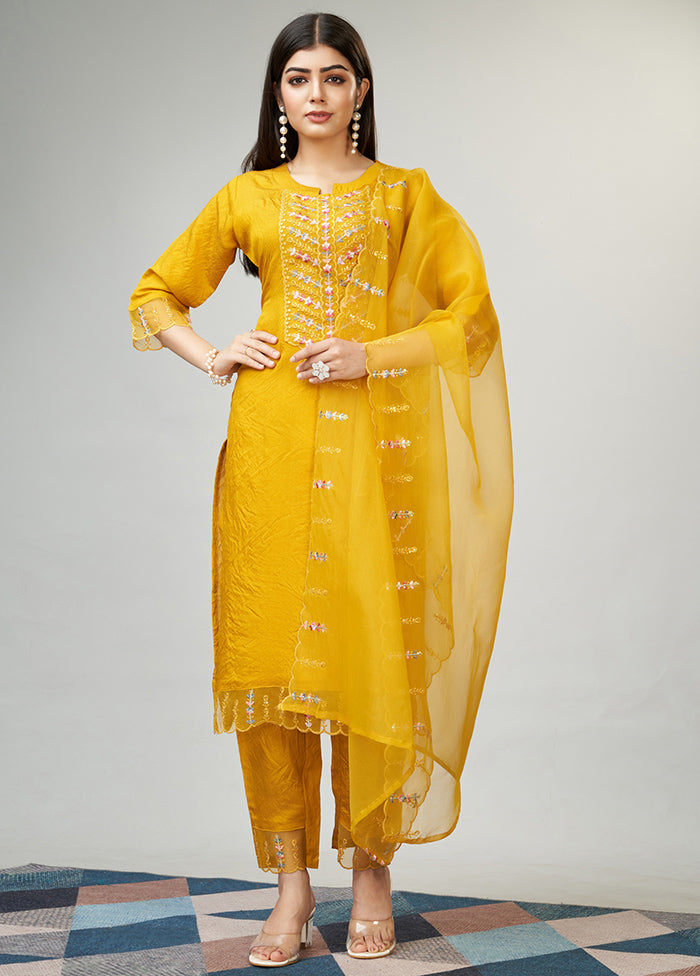 3 Pc Yellow Readymade Viscose Suit Set