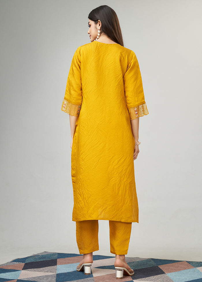 3 Pc Yellow Readymade Viscose Suit Set