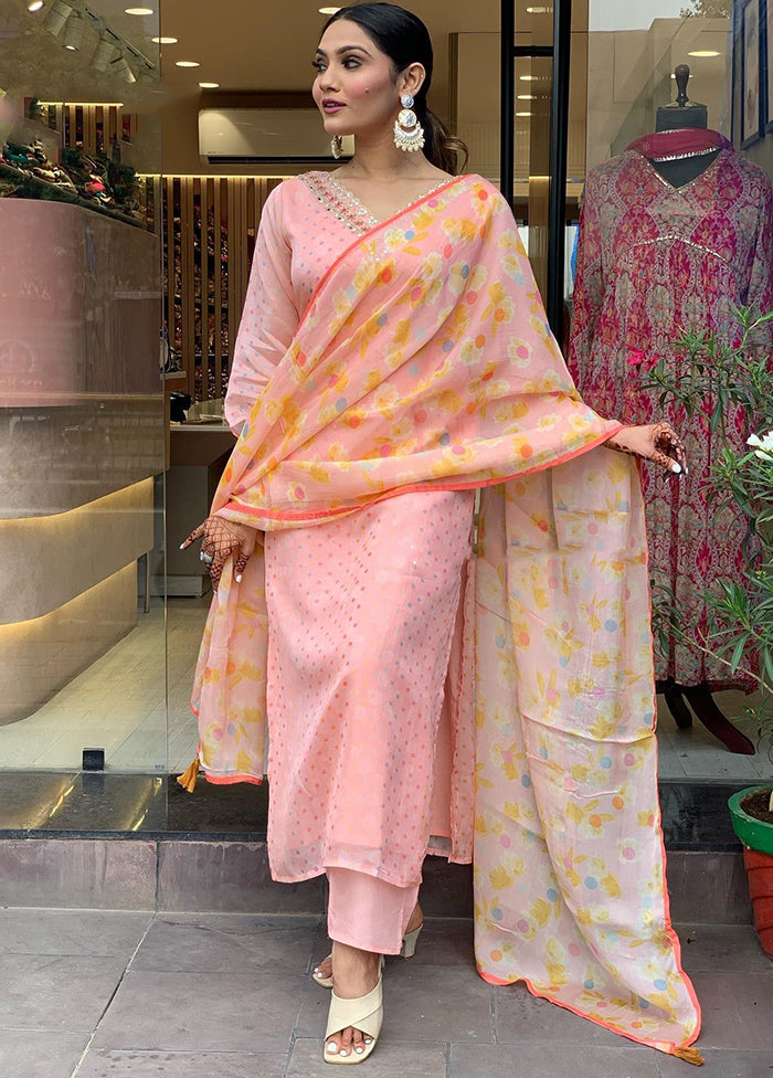 3 Pc Pink Readymade Net Suit Set