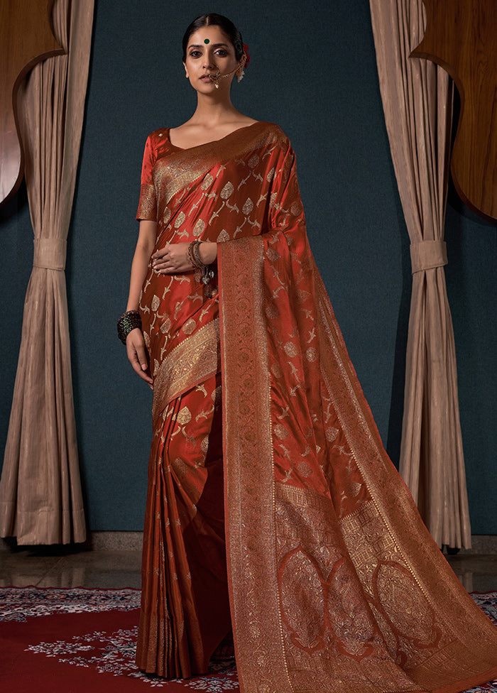 Rust Dupion Silk Saree With Blouse Piece