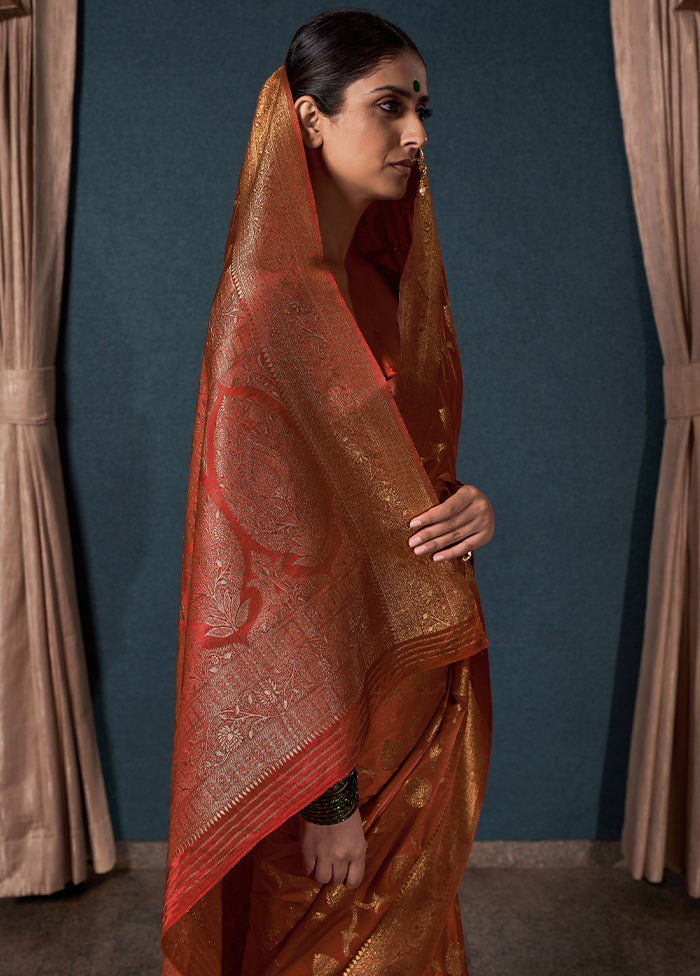 Rust Dupion Silk Saree With Blouse Piece