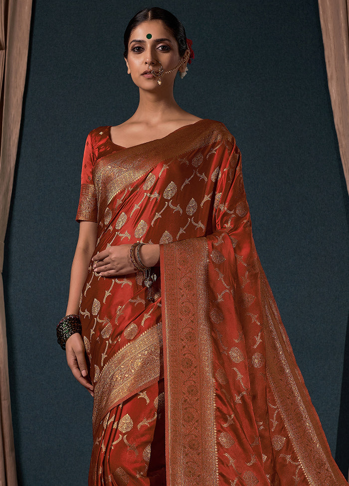 Rust Dupion Silk Saree With Blouse Piece