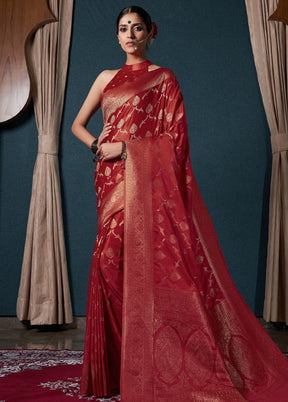 Red Dupion Silk Saree With Blouse Piece