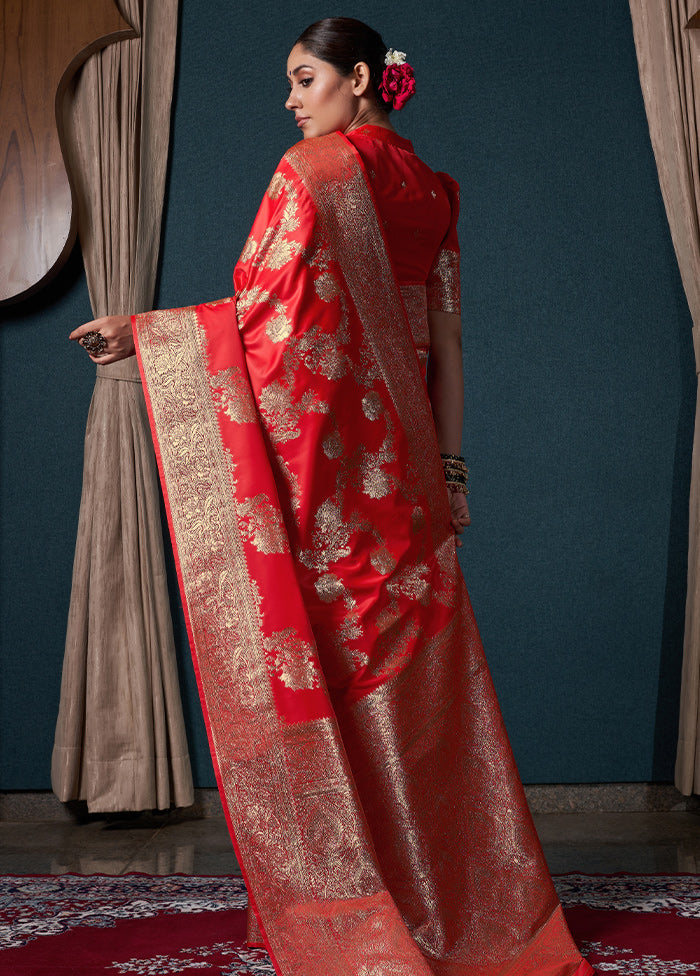 Red Dupion Silk Saree With Blouse Piece