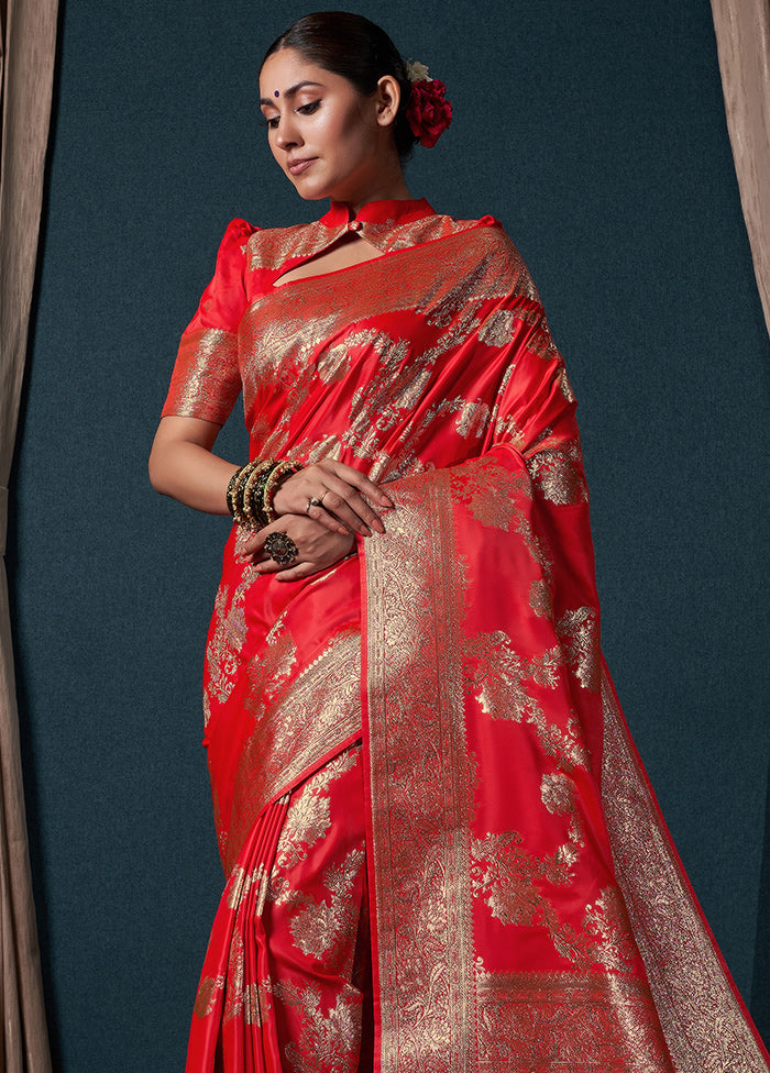 Red Dupion Silk Saree With Blouse Piece