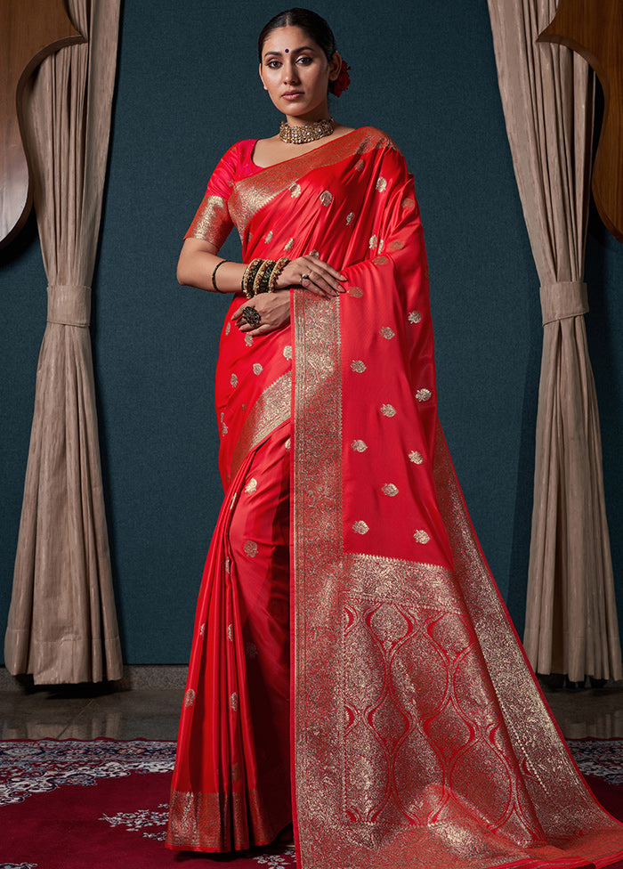 Red Dupion Silk Saree With Blouse Piece