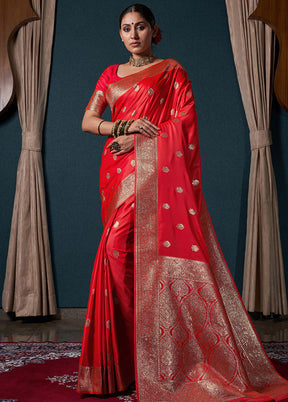 Red Dupion Silk Saree With Blouse Piece