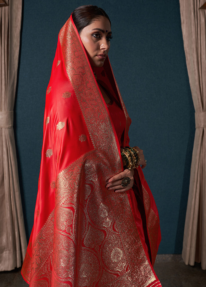 Red Dupion Silk Saree With Blouse Piece