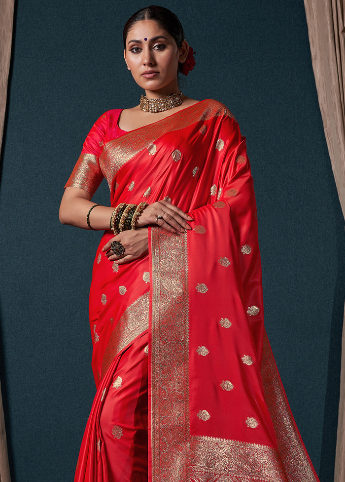 Red Dupion Silk Saree With Blouse Piece