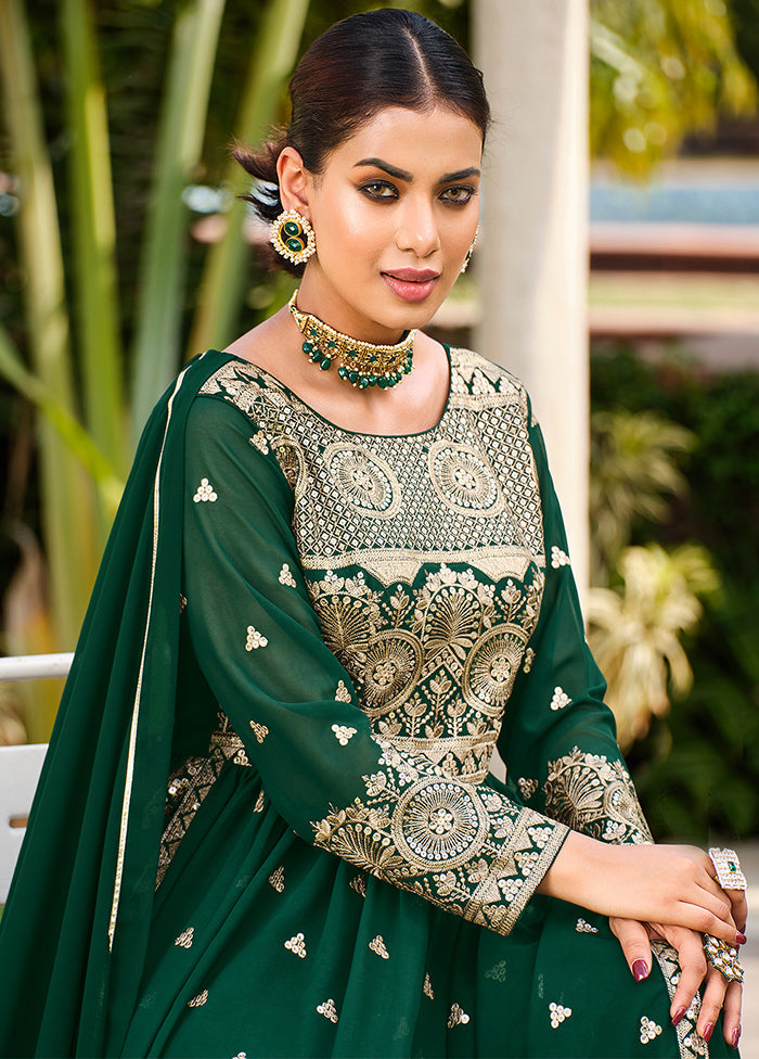 3 Pc Green Semi Stitched Georgette Suit Set