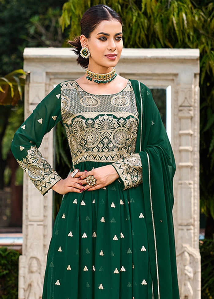 3 Pc Green Semi Stitched Georgette Suit Set