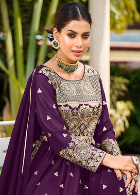 3 Pc Purple Semi Stitched Georgette Suit Set