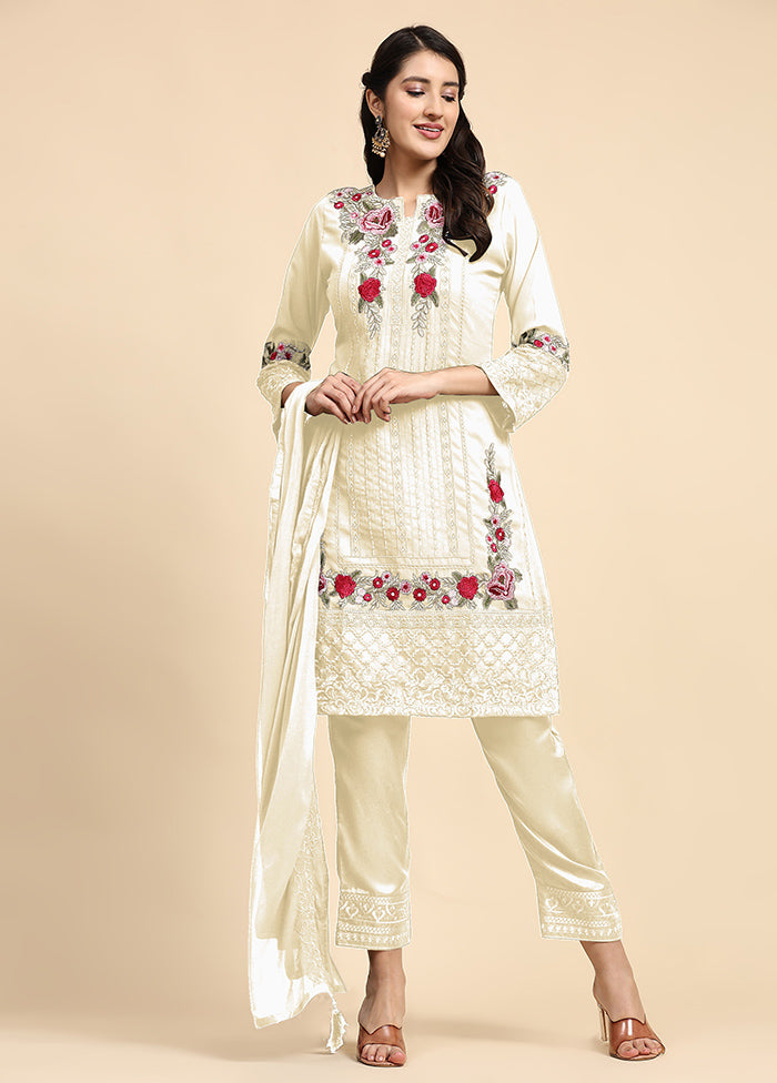 3 Pc Off White Semi Stitched Georgette Suit Set