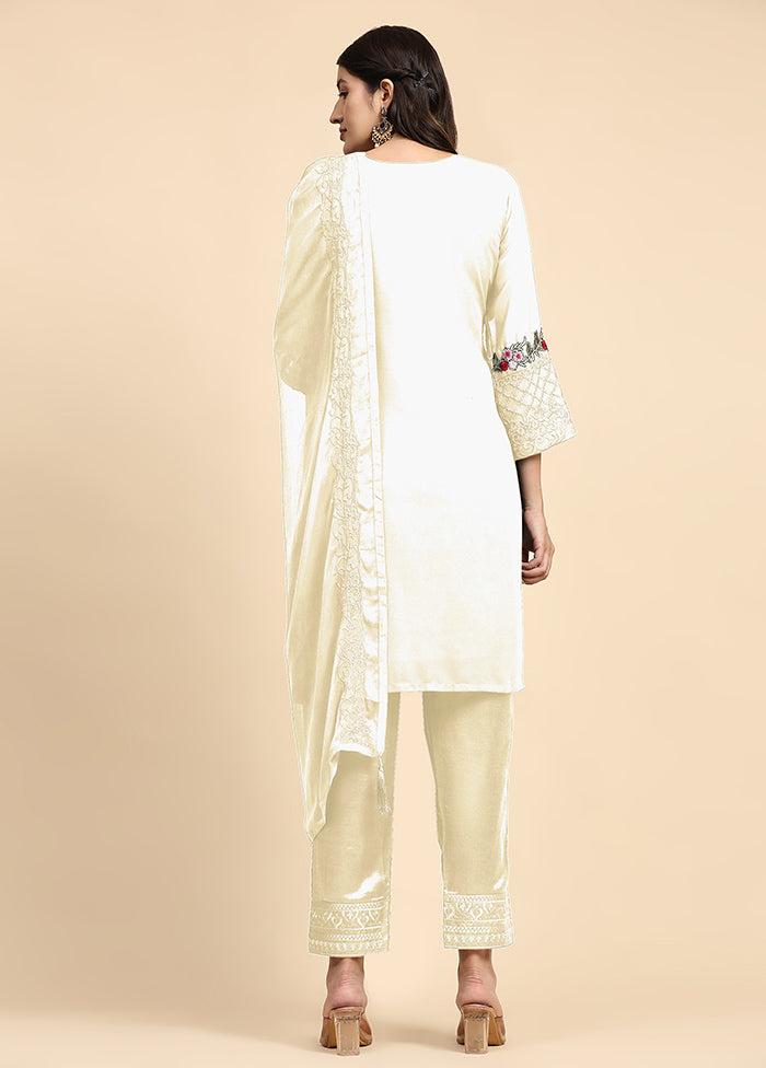 3 Pc Off White Semi Stitched Georgette Suit Set