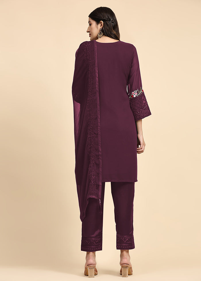 3 Pc Purple Semi Stitched Georgette Suit Set