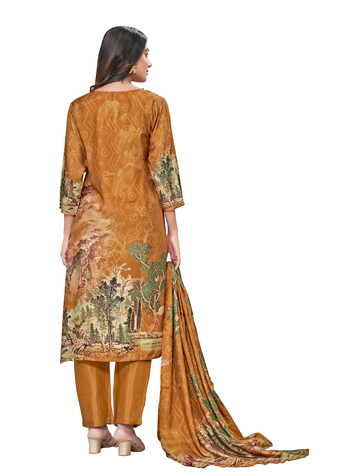 3 Pc Mustard Readymade Silk Suit Set