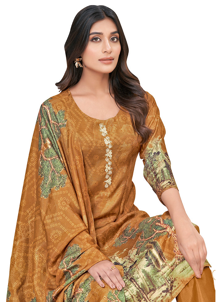 3 Pc Mustard Readymade Silk Suit Set