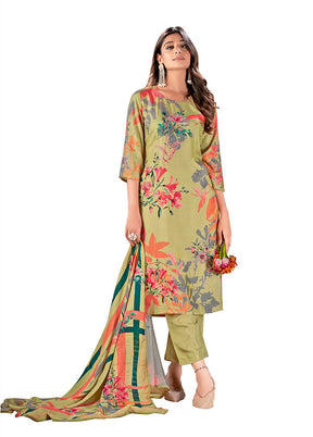 3 Pc Pista Green Readymade Silk Suit Set