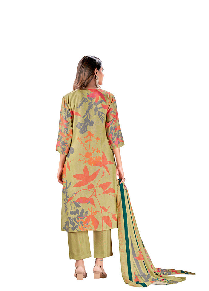 3 Pc Pista Green Readymade Silk Suit Set