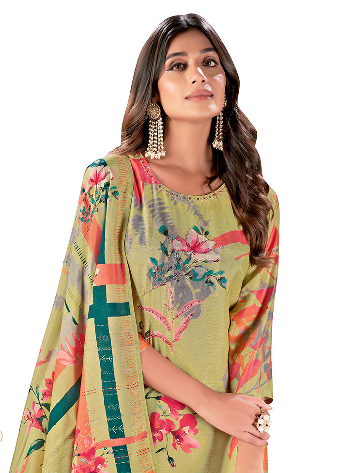 3 Pc Pista Green Readymade Silk Suit Set