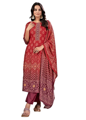 3 Pc Red Readymade Silk Suit Set