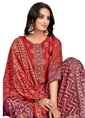 3 Pc Red Readymade Silk Suit Set