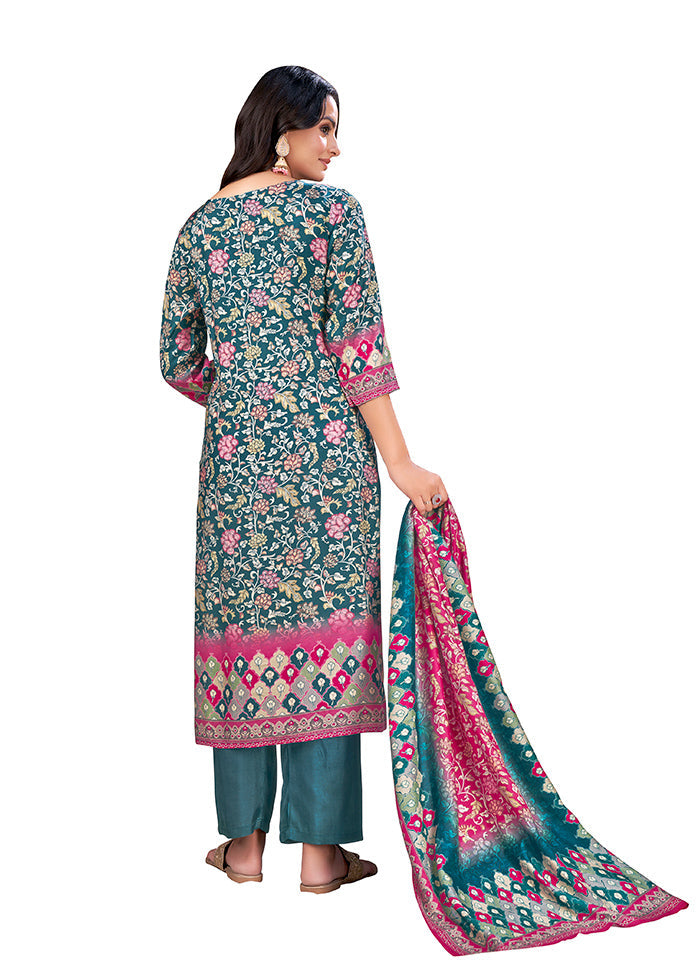 3 Pc Sky Blue Readymade Silk Suit Set