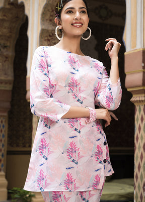 2 Pc Pink Readymade Silk Kurti Set