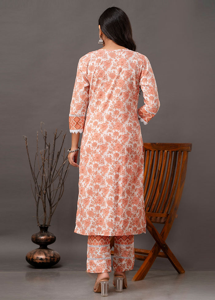 3 Pc Peach Readymade Cotton Suit Set