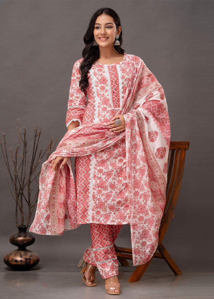 3 Pc Pink Readymade Cotton Suit Set