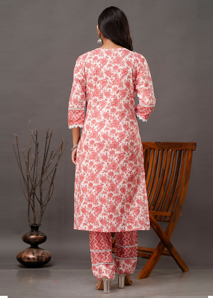 3 Pc Pink Readymade Cotton Suit Set