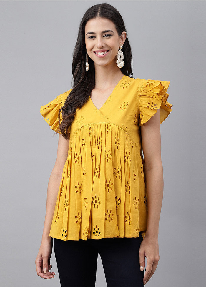 Mustard Cotton Solid Gathered Top