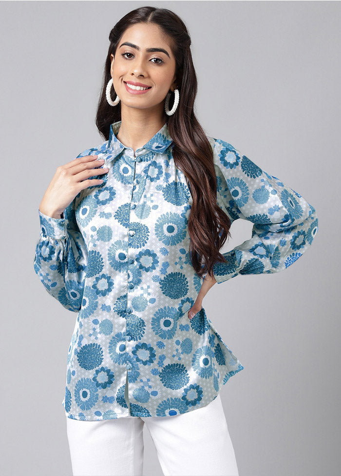 Blue Silk Digital Printed Top