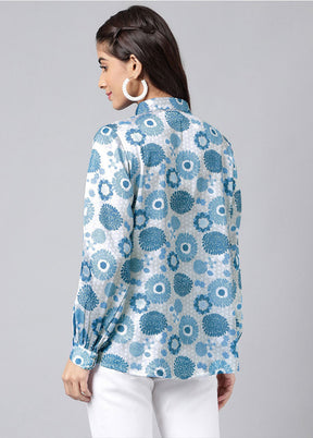 Blue Silk Digital Printed Top