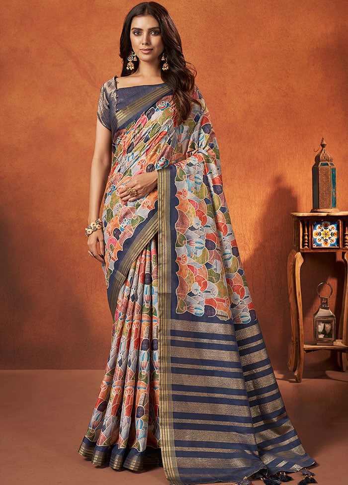 Grey Georgette Saree With Blouse Piece