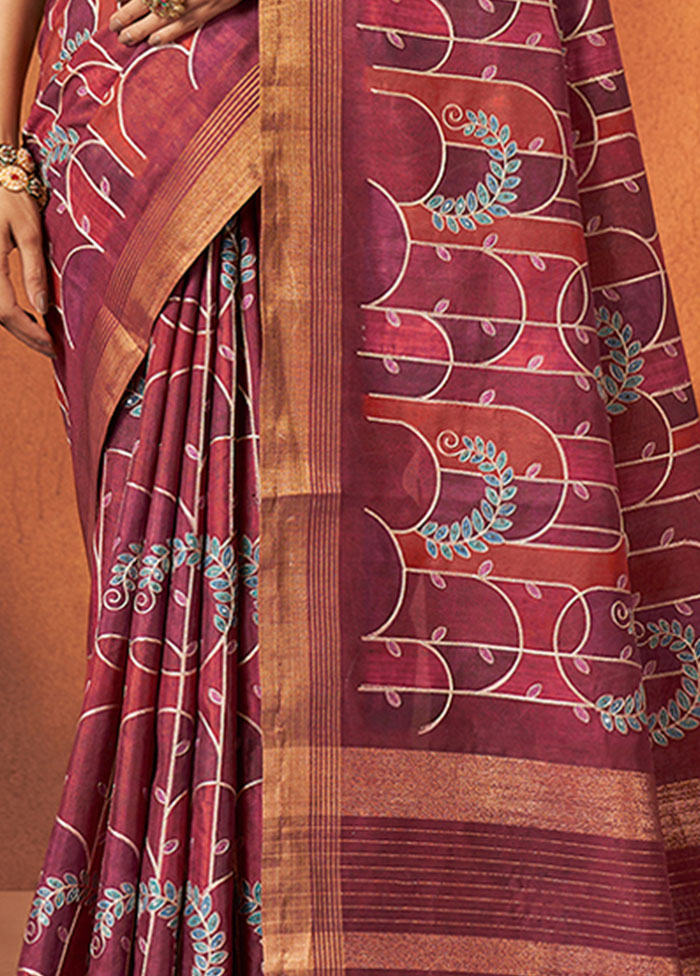 Maroon Georgette Saree With Blouse Piece