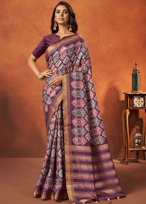 Purple Georgette Saree With Blouse Piece