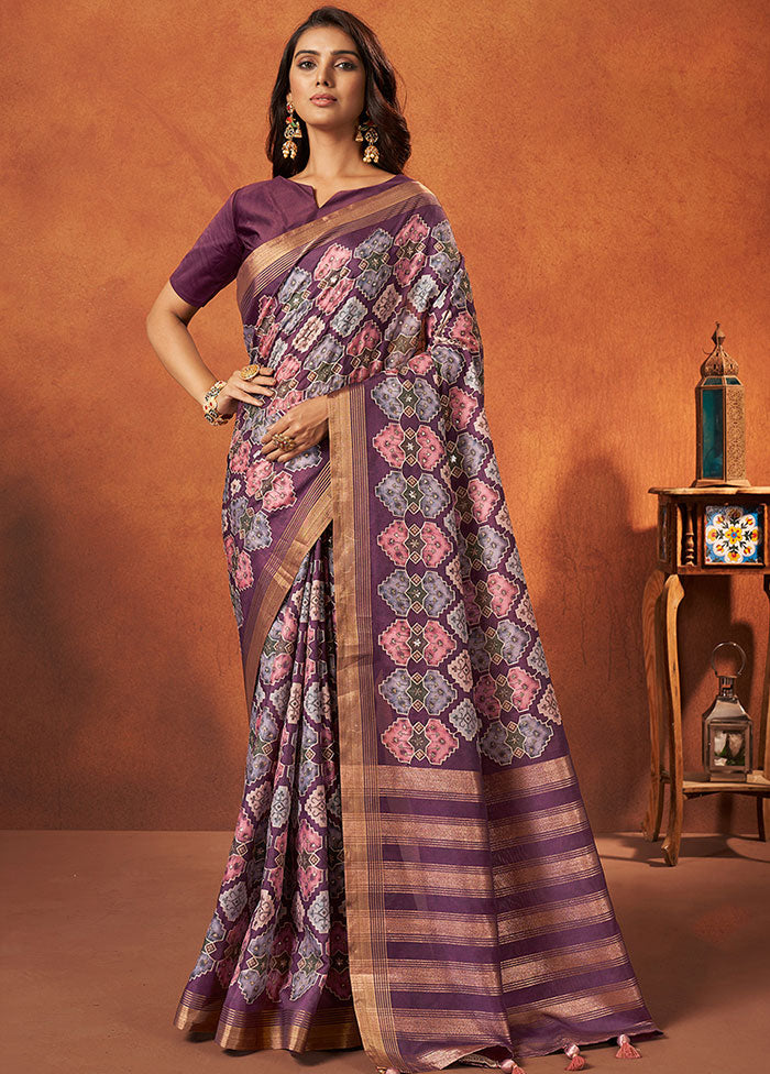 Purple Georgette Saree With Blouse Piece