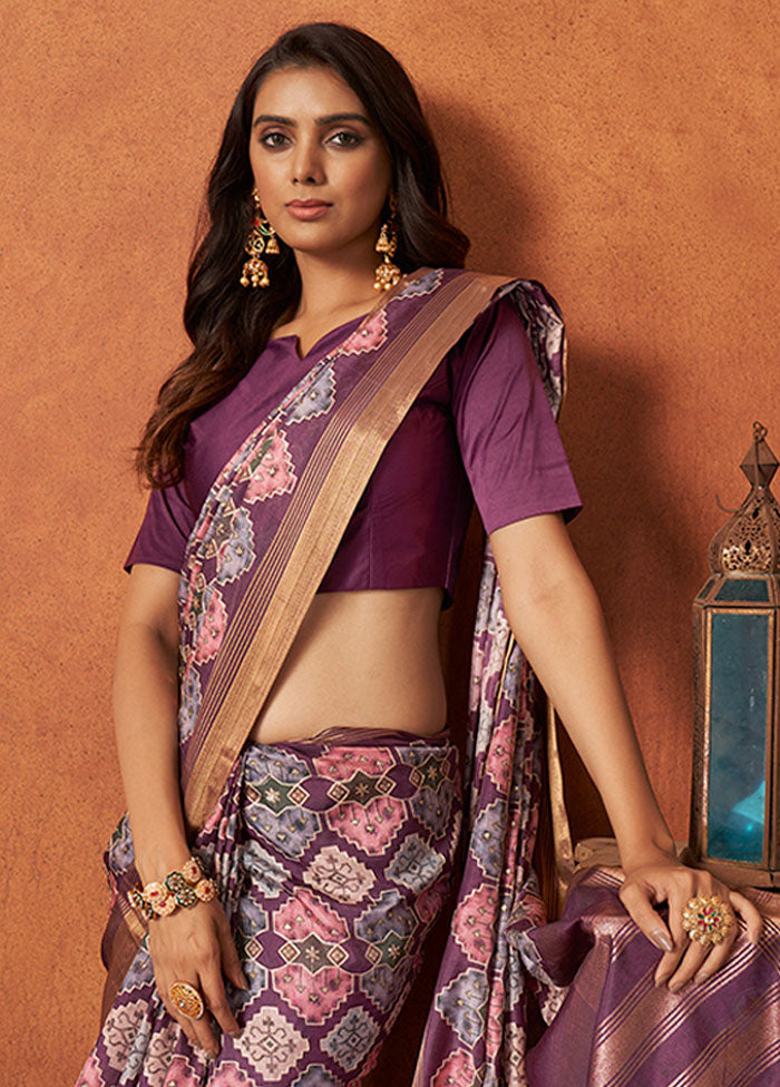 Purple Georgette Saree With Blouse Piece