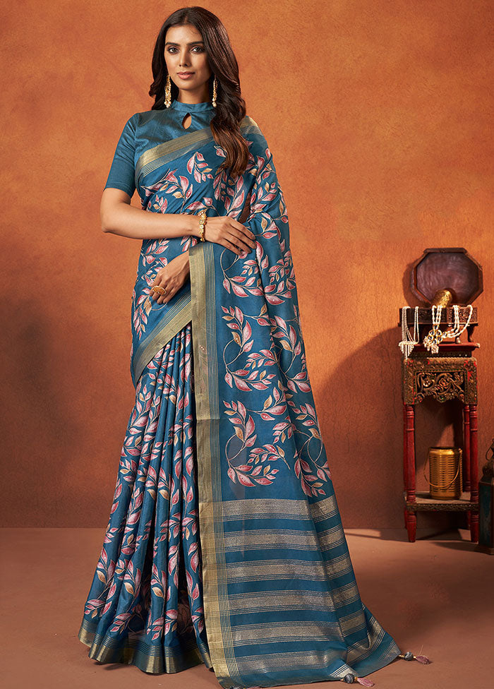 Blue Georgette Saree With Blouse Piece